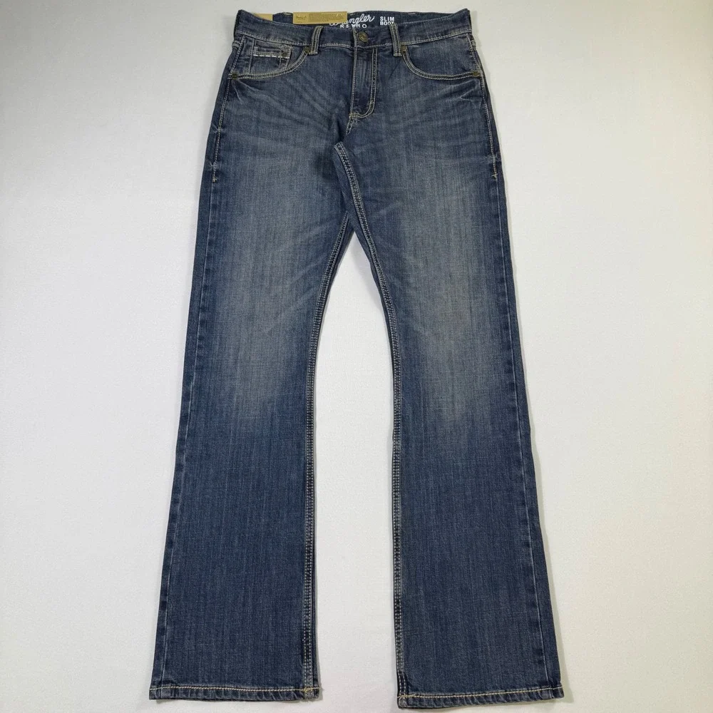 Wrangler Retro Slim Boot Jeans Mens 30x34 Blue Western Cowboy Stretch Denim NEW